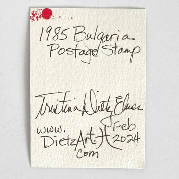 ACEO Original Collage Painting Vintage 80s International Postage Stamp Art ATC - Picture 3 of 3